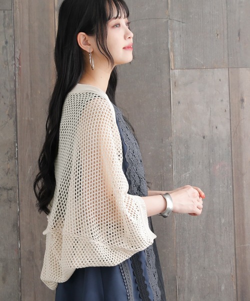 n'OrLABEL（ノアールレーベル）の「【廃盤】『メッシュ編み2wayニット』（ニット/セーター・レディース・ナチュラル/チャコール/イエロー/グレイッシュブルー・FREE）」の12枚目の写真