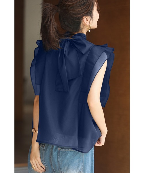 SAISON DE PAPILLON（セゾンドパピヨン）の「ノースリーブブラウス（シャツ/ブラウス・レディース・ブラック/アイボリー/コーラル/パープル/ネイビー・S/M/L）」の7枚目の写真