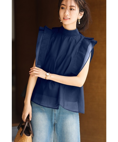 SAISON DE PAPILLON（セゾンドパピヨン）の「ノースリーブブラウス（シャツ/ブラウス・レディース・ブラック/アイボリー/コーラル/パープル/ネイビー・S/M/L）」の8枚目の写真