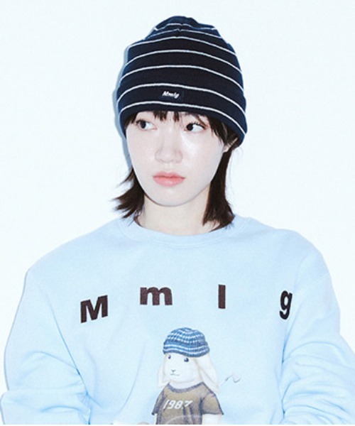 87mm（87mm）の「【87MM / Mmlg】FINE STRIPE KNITCAP /  パルチムエムエム Mmlg ファイン ストライプ ニットキャップ（ニットキャップ/ビーニー・レディース・ネイビー/オレンジ/ブルー/アイボリー・FREE）」の3枚目の写真