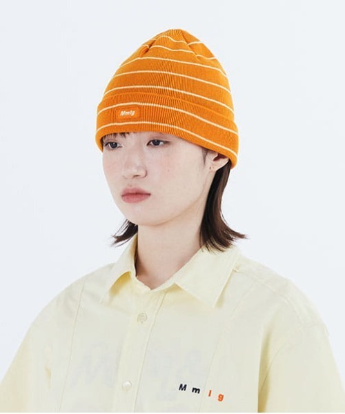 87mm（87mm）の「【87MM / Mmlg】FINE STRIPE KNITCAP /  パルチムエムエム Mmlg ファイン ストライプ ニットキャップ（ニットキャップ/ビーニー・レディース・ネイビー/オレンジ/ブルー/アイボリー・FREE）」の4枚目の写真