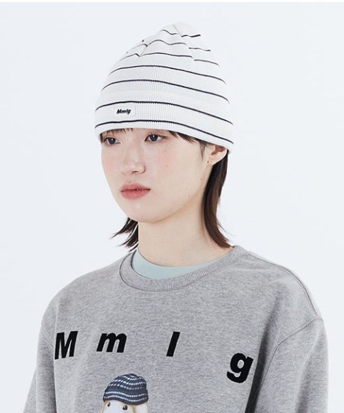 87mm（87mm）の「【87MM / Mmlg】FINE STRIPE KNITCAP /  パルチムエムエム Mmlg ファイン ストライプ ニットキャップ（ニットキャップ/ビーニー・レディース・ネイビー/オレンジ/ブルー/アイボリー・FREE）」の9枚目の写真