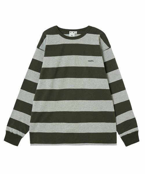 X-girl（エックスガール）の「STRIPED L/S BIG TEE（Tシャツ/カットソー・レディース・ライトブルー/オリーブ/アッシュ・S/M）」の9枚目の写真