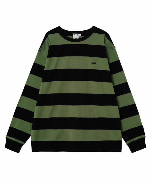 X-girl（エックスガール）の「STRIPED L/S BIG TEE（Tシャツ/カットソー・レディース・ライトブルー/オリーブ/アッシュ・S/M）」の15枚目の写真
