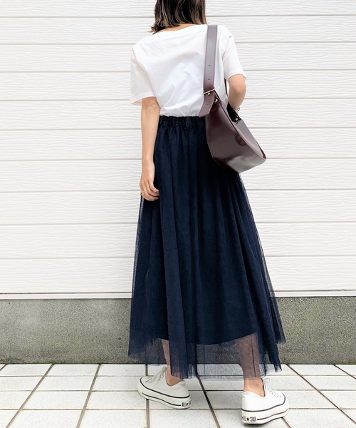 Q(キュー)の「デニムコンビチュールスカート(スカート・レディース・ネイビー・MEDIUM)」の4枚目の写真