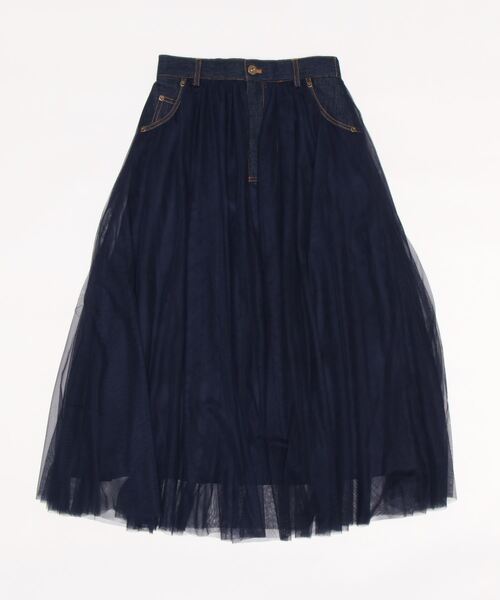 Q(キュー)の「デニムコンビチュールスカート(スカート・レディース・ネイビー・MEDIUM)」の3枚目の写真
