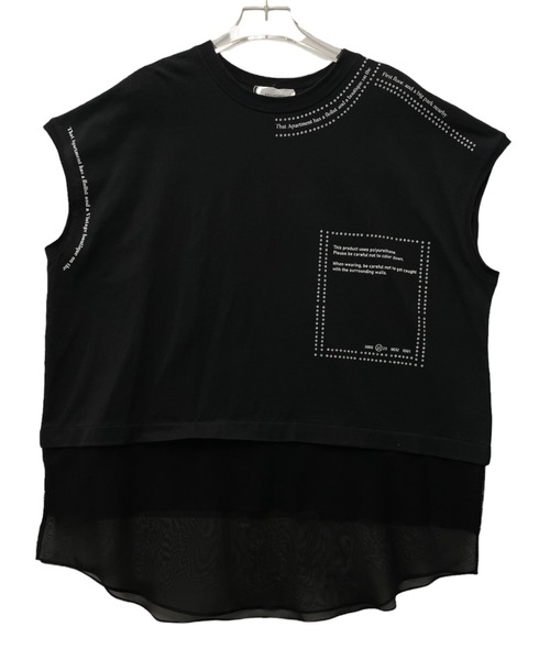 DOLLUPOOPS(ドールアップウップス)の「ロゴプリントヘム切替トップス(Tシャツ/カットソー・レディース・ホワイト/ブラック/ベージュ・38)」の3枚目の写真