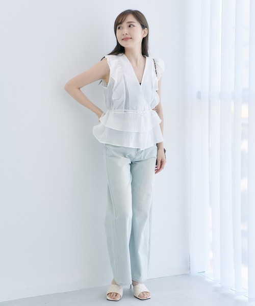 Lamoa（ラモア）の「Lamoa/フリル ボリューム ノースリーブ ブラウス（シャツ/ブラウス・レディース・ホワイト/ブラック/ブルー/アイボリー・FREE）」の6枚目の写真