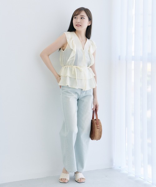 Lamoa（ラモア）の「Lamoa/フリル ボリューム ノースリーブ ブラウス（シャツ/ブラウス・レディース・ホワイト/ブラック/ブルー/アイボリー・FREE）」の16枚目の写真