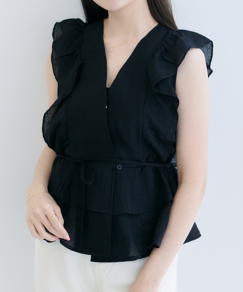 Lamoa（ラモア）の「Lamoa/フリル ボリューム ノースリーブ ブラウス（シャツ/ブラウス・レディース・ホワイト/ブラック/ブルー/アイボリー・FREE）」の20枚目の写真