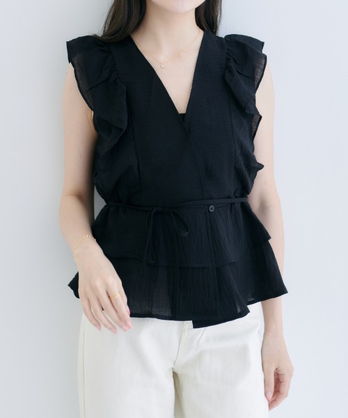 Lamoa（ラモア）の「Lamoa/フリル ボリューム ノースリーブ ブラウス（シャツ/ブラウス・レディース・ホワイト/ブラック/ブルー/アイボリー・FREE）」の19枚目の写真