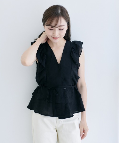 Lamoa（ラモア）の「Lamoa/フリル ボリューム ノースリーブ ブラウス（シャツ/ブラウス・レディース・ホワイト/ブラック/ブルー/アイボリー・FREE）」の21枚目の写真