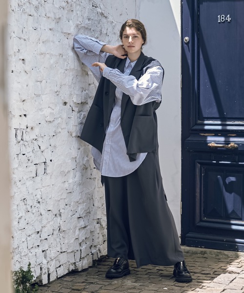 shiki tokyo（シキトウキョウ）の「Oversized Belted Double Jilet Vest / オーバーサイズベルテッドダブルジレベスト（ベスト・メンズ・チャコールグレー/ストーン・SMALL/MEDIUM/LARGE）」の10枚目の写真