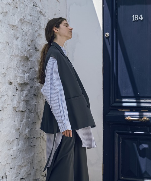 shiki tokyo（シキトウキョウ）の「Oversized Belted Double Jilet Vest / オーバーサイズベルテッドダブルジレベスト（ベスト・メンズ・チャコールグレー/ストーン・SMALL/MEDIUM/LARGE）」の8枚目の写真