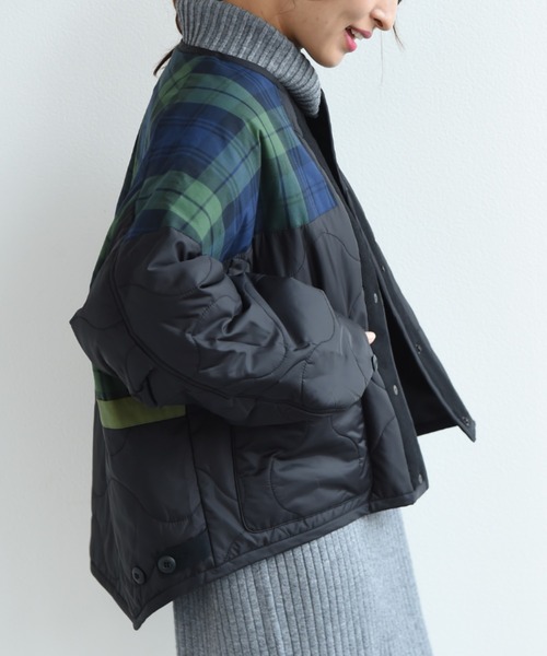 blanc basque(ブランバスク)の「【BLANC basque】タフタ*ブリティッシュシュミラレーン中綿ショートCT(その他アウター・レディース・カーキ/ブラック・FREE)」の4枚目の写真