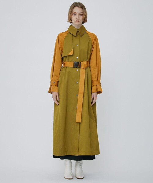 CITY TOKYO（シティトウキョウ）の「バイカラーロングコート（ステンカラーコート・レディース・カーキ/ブルー・1/2）」の4枚目の写真