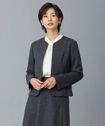 ノーカラージャケット（グレー/灰色系・ウール・ニット