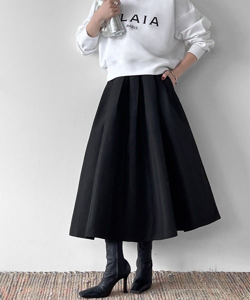 ELFRANK(エルフランク)の「【S~Lサイズ展開】グログランボックスタックフレアロングスカート(スカート・レディース・ブラック/レッド/グリーン/マスタード/ネイビー/シルバー・FREE/S/M/L)」の11枚目の写真