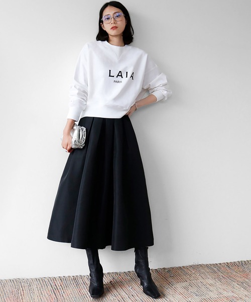 ELFRANK(エルフランク)の「【S~Lサイズ展開】グログランボックスタックフレアロングスカート(スカート・レディース・ブラック/レッド/グリーン/マスタード/ネイビー/シルバー・FREE/S/M/L)」の12枚目の写真