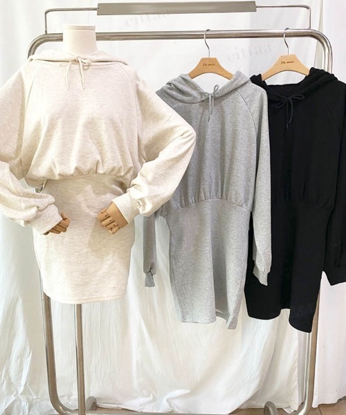 Dalfwin（ダールフィン）の「タイトミニパーカーワンピース（ワンピース・レディース・ブラック/グレー/アイボリー/グレー系2/ホワイト系2/ブラック系2・FREE）」の14枚目の写真