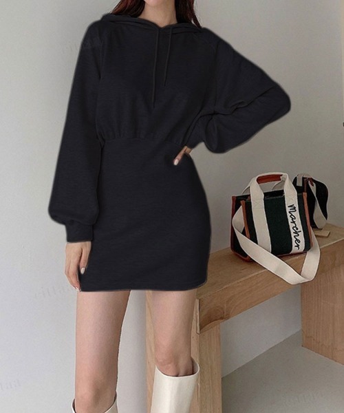 Dalfwin（ダールフィン）の「タイトミニパーカーワンピース（ワンピース・レディース・ブラック/グレー/アイボリー/グレー系2/ホワイト系2/ブラック系2・FREE）」の19枚目の写真