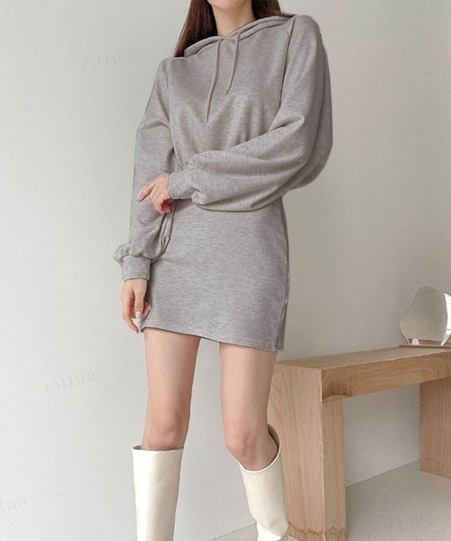 Dalfwin（ダールフィン）の「タイトミニパーカーワンピース（ワンピース・レディース・ブラック/グレー/アイボリー/グレー系2/ホワイト系2/ブラック系2・FREE）」の21枚目の写真