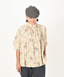 45R インドカディ　森花プリントのくしゅくしゅドレス　シャツワンピース 45R（フォーティファイブアール）の「インドカディ森花プリント