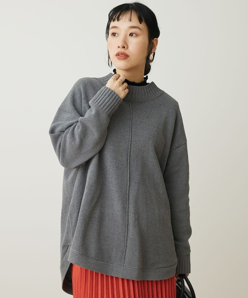CRAFT STANDARD BOUTIQUE(クラフトスタンダードブティック)の「裾ラウンドモールニットチュニック *◆(ニット/セーター・レディース・グレイッシュベージュ/サックスブルー/マスタード/ブラック/チャコールグレー/パープル/ライトグレー・FREE)」の4枚目の写真