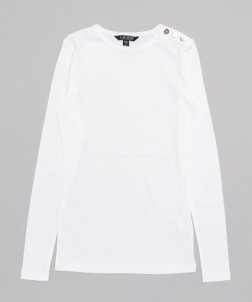 LAUREN RALPH LAUREN(ローレン ラルフ ローレン)の「ボタンショルダー クルーネック トップ(Tシャツ/カットソー・レディース・ホワイト・XXS/M/XL/XS/S/L)」の2枚目の写真