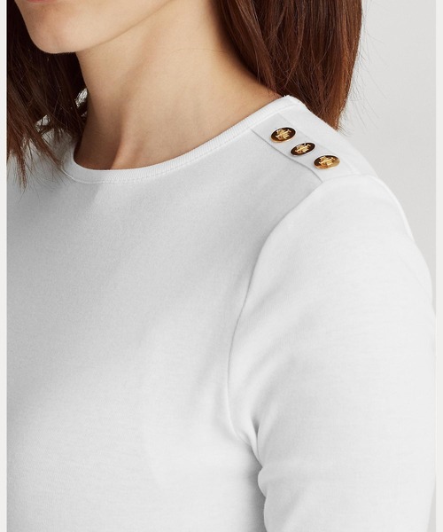 LAUREN RALPH LAUREN(ローレン ラルフ ローレン)の「ボタンショルダー クルーネック トップ(Tシャツ/カットソー・レディース・ホワイト・XXS/M/XL/XS/S/L)」の6枚目の写真