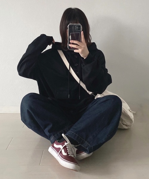 WEGO(ウィゴー)の「ぬこ×WEGO/【一部店限定】BIGフードアノラックパーカー(パーカー・レディース・オレンジ/ブラック・FREE)」の2枚目の写真