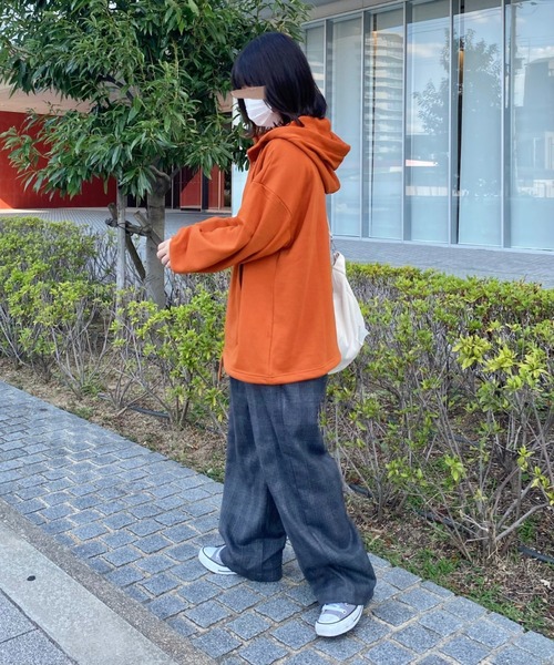 WEGO(ウィゴー)の「ぬこ×WEGO/【一部店限定】BIGフードアノラックパーカー(パーカー・レディース・オレンジ/ブラック・FREE)」の4枚目の写真