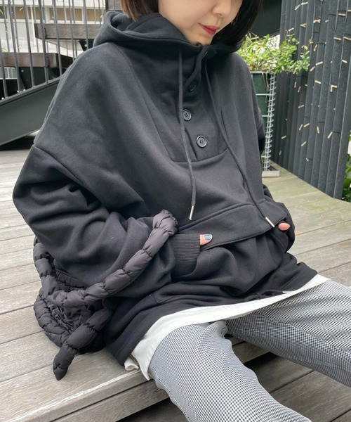 WEGO(ウィゴー)の「ぬこ×WEGO/【一部店限定】BIGフードアノラックパーカー(パーカー・レディース・オレンジ/ブラック・FREE)」の7枚目の写真