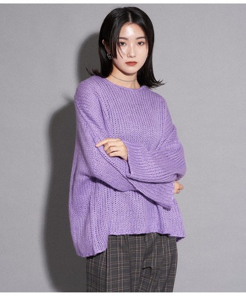 ANAP(アナップ)の「ボリュームスリーブざっくりニットトップスセーター(ニット/セーター・レディース・イエロー/スミクロ/パープル/ブルー/アイボリー・FREE)」の4枚目の写真