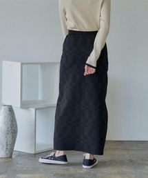 フラッグチェックスリットニットスカート