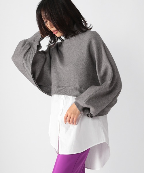 BARNYARDSTORM（バンヤードストーム）の「BARNYARDSTORM / ショートドッキングニット（ニット/セーター・レディース・チャコール/ブラック/ネイビー・FREE）」の10枚目の写真