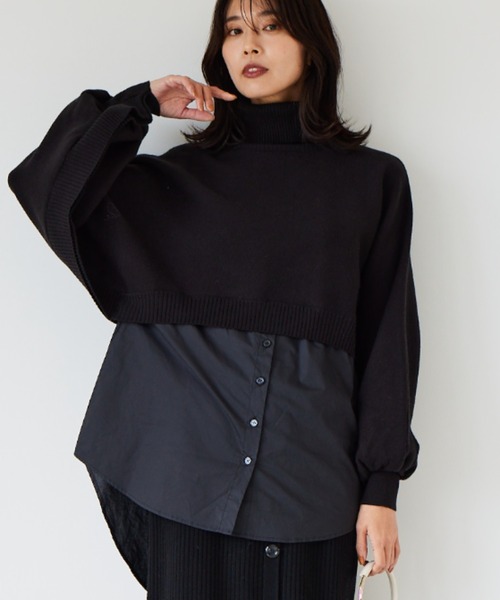 BARNYARDSTORM（バンヤードストーム）の「BARNYARDSTORM / ショートドッキングニット（ニット/セーター・レディース・チャコール/ブラック/ネイビー・FREE）」の4枚目の写真