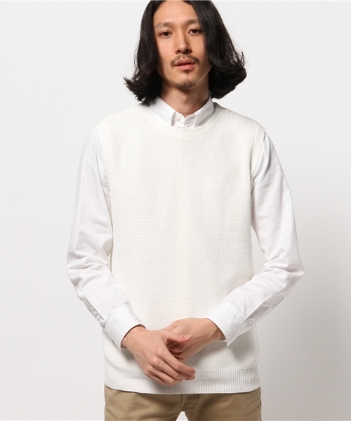 CIAOPANIC(チャオパニック)の「【Ciaopanic】 畦編みニットベスト(ニット/セーター・メンズ・グレー/ネイビー/アイボリー・LARGE/MEDIUM)」の1枚目の写真