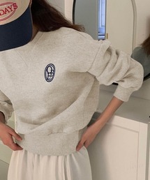 Dalfwin | 2023新作 韓国ファッション スウェット レディース 裏起毛あり OBE刺繍Vガゼットスウェット トレーナー トップス 2023SS 春新作(スウェット)