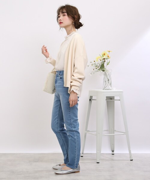 couture brooch（クチュールブローチ）の「◆【羽織るだけで着映え感UP！】フェイクパールトリミングカーディガン（カーディガン/ボレロ・レディース・ベビーピンク/ブラック/アイボリー・42/38）」の14枚目の写真