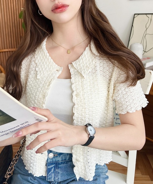 moment+(モーメントプラス)の「ポコポコワッシャー半袖メローシャツカーデ(シャツ/ブラウス・レディース・アイボリー/ブラック/ナチュラル・M/L)」の1枚目の写真