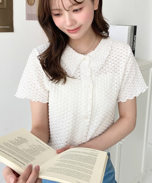 moment+(モーメントプラス)の「ポコポコワッシャー半袖メローシャツカーデ(シャツ/ブラウス・レディース・アイボリー/ブラック/ナチュラル・M/L)」の16枚目の写真