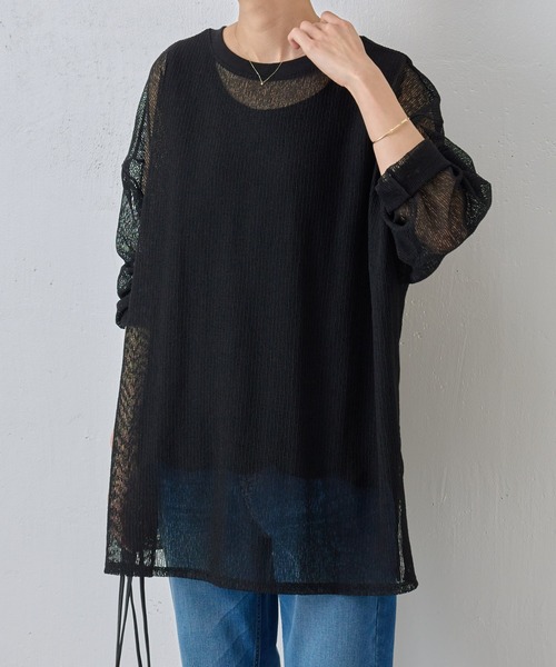 BEARDSLEY（ビアズリー）の「シアー メッシュトップス ロンT（Tシャツ/カットソー・レディース・ブラック/アイボリー・FREE）」の19枚目の写真