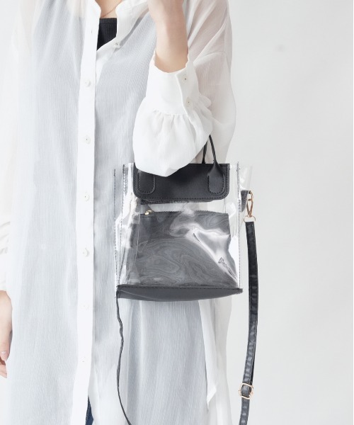Loco Ocean（ロコオーシャン）の「2way ポーチ付き ミニクリアトートバッグ / ショルダーバッグ（トートバッグ・レディース・グリーン/ホワイト/ブラック・ONE SIZE）」の3枚目の写真