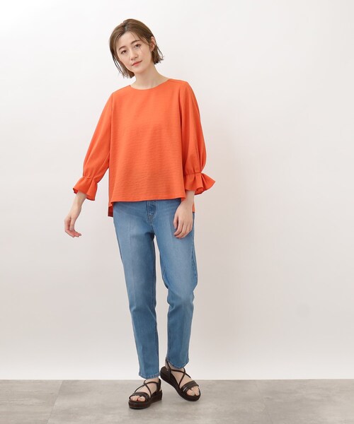 grove（グローブ）の「◆清涼感がありながらきちんと見えの袖デザインブラウス！（シャツ/ブラウス・レディース・オフホワイト/ブラック系2/オレンジ/ブルー・03/02/04/01/05）」の5枚目の写真