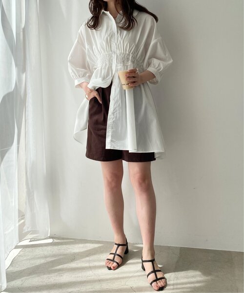 RAY CASSIN（レイカズン）の「7分袖ウエストシャーリングミニワンピース（シャツワンピース・レディース・ブルー系/パープル系/オフホワイト/ブラック・FREE）」の20枚目の写真