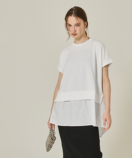 coca（coca）（コカ）の「ミニ裏毛ドッキングトップス（Tシャツ/カットソー・レディース・グレー/ホワイト・M/L）」の4枚目の写真