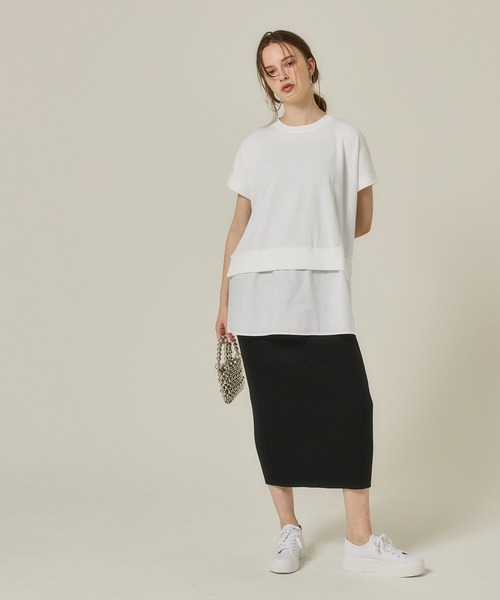 coca（coca）（コカ）の「ミニ裏毛ドッキングトップス（Tシャツ/カットソー・レディース・グレー/ホワイト・M/L）」の8枚目の写真