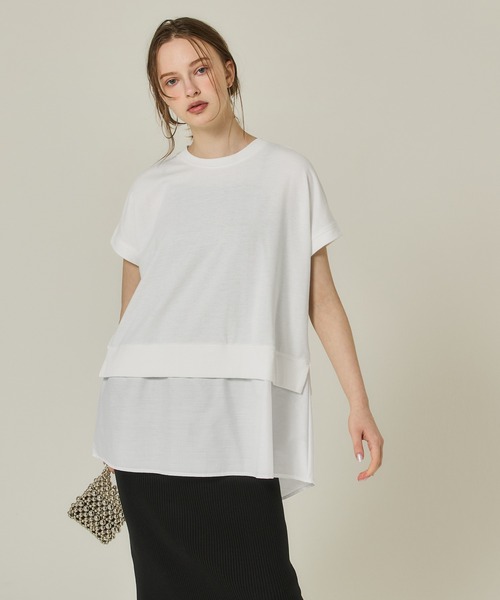 coca（coca）（コカ）の「ミニ裏毛ドッキングトップス（Tシャツ/カットソー・レディース・グレー/ホワイト・M/L）」の7枚目の写真