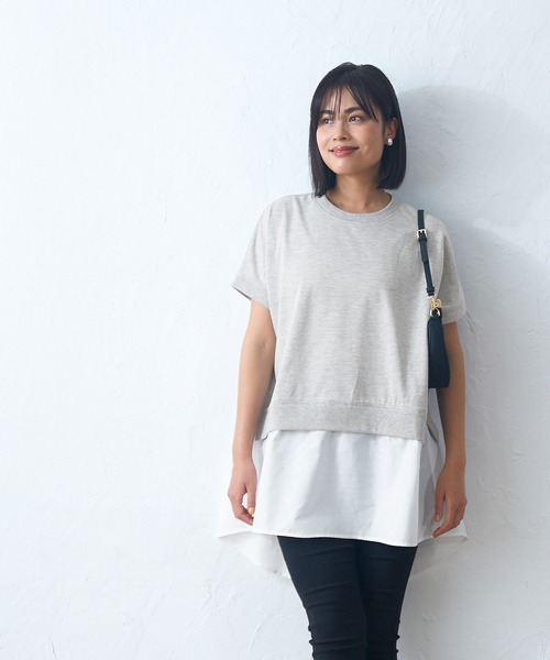 coca（coca）（コカ）の「ミニ裏毛ドッキングトップス（Tシャツ/カットソー・レディース・グレー/ホワイト・M/L）」の9枚目の写真